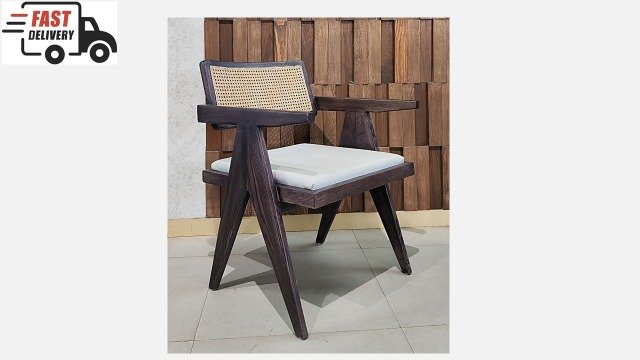 Preston Modern lounge chair with cane back, white ash wood, black visible grain polish